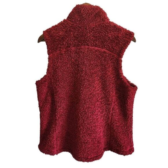 L.L. Bean Vest Women's Large Fuzzy Fleece Full Zip Burgundy Red - Picture 2 of 4